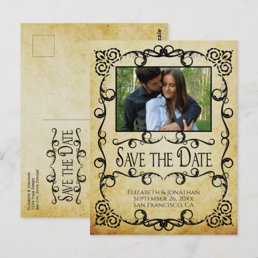  Perkament  Bruiloft Save the Date Briefkaart (Voorkant / Achterkant)