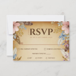  perkament en bloemen bruiloft RSVP Kaart