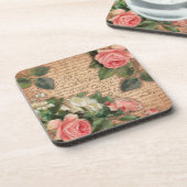 perkament en Rozen van shabby Bier Onderzetter (Linkerzijde)