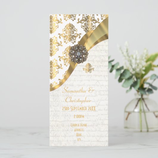 Perkament goud en wit kerk huwelijksprogramma programma (Staand voorkant)