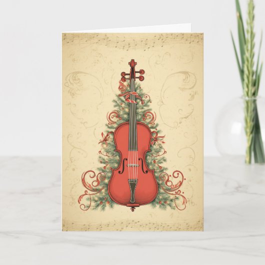 perkament kerstmuziek en cello feestdagen kaart (Voorkant)