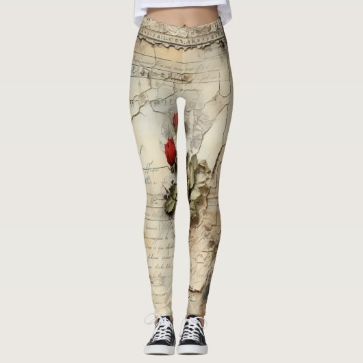 Perkament Liefdesbrief met Bloemen (10) Leggings (Voorkant)
