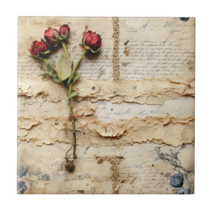 Perkament Liefdesbrief met Bloemen (2) Tegeltje
