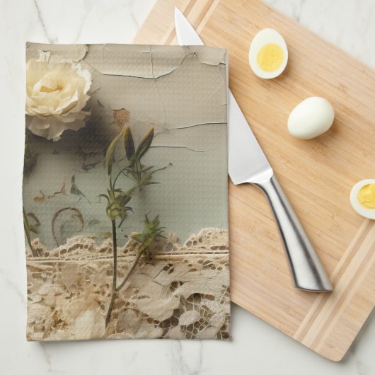 Perkament Liefdesbrief met Bloemen (3) Theedoek (Quarter Fold)