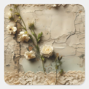  Perkament Liefdesbrief met Bloemen (3) Vierkante Sticker