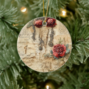  Perkament Liefdesbrief met Bloemen (4) Keramisch Ornament
