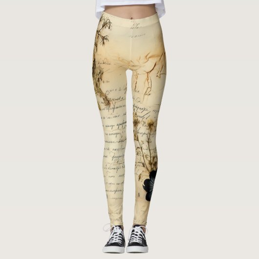 Perkament Liefdesbrief met Bloemen (5) Leggings (Voorkant)