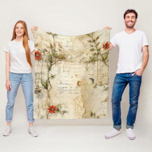 Perkament Liefdesbrief met Bloemen (6) Fleece Deken