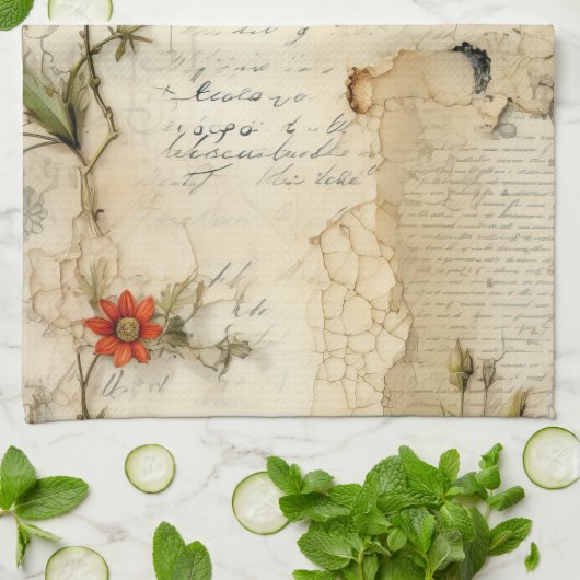 Perkament Liefdesbrief met Bloemen (6) Theedoek (Gevouwen)