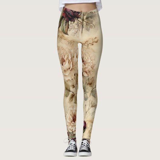 Perkament Liefdesbrief met Bloemen (7) Leggings (Voorkant)