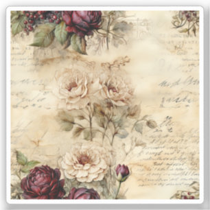 Perkament Liefdesbrief met Bloemen (7) Sticker