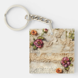  Perkament Liefdesbrief met Bloemen (8) Sleutelhanger