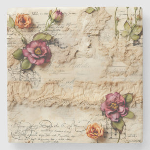  Perkament Liefdesbrief met Bloemen (8) Stenen Onderzetter