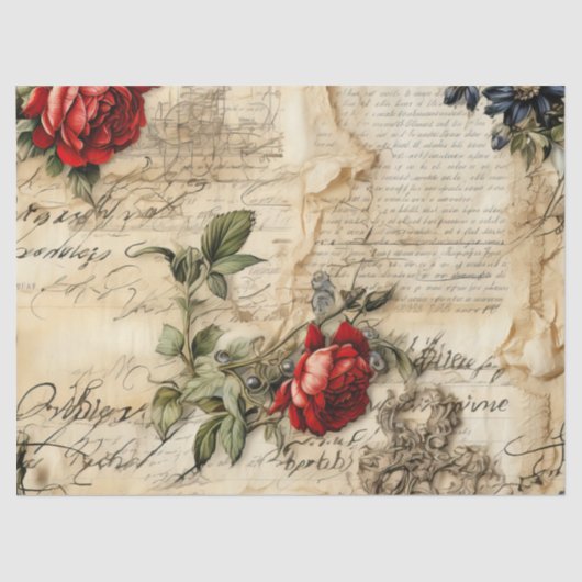Perkament Liefdesbrief met Bloemen (9) Tissuepapier (Voorkant)