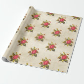 perkament met Red Rose Floral Pattern Cadeaupapier (Uitgerold)