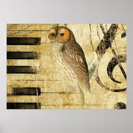  perkament ~ Owl op Piano Poster (Voorkant)