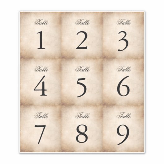 perkament papier wijnfles tafelnummers sticker (Voorkant)