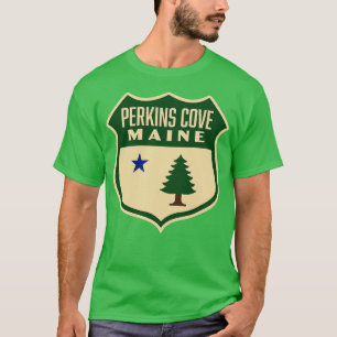 Perkins Cove Maine Retro Pine Tree Schild Groen T-shirt
