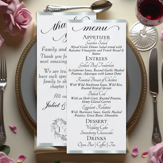 Perle blanche/Argent - Menu Monogramme & Merci