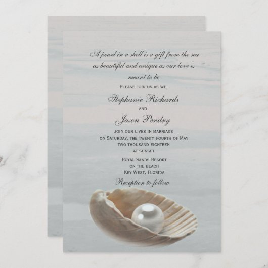 Perle dans une Faire-part de mariage Shell (Devant / Derrière)
