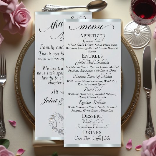 Perle d'Argent/Argent - Menu Monogramme & Merci