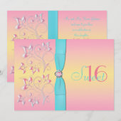 Perle rose et joli invitation de sweet sixteen de (Devant / Derrière)