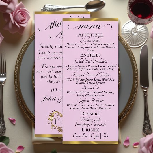Perle rose/or - Menu Monogramme & Merci