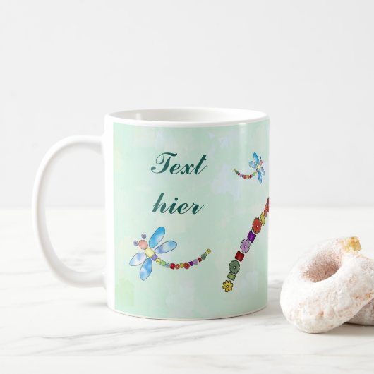 Perlenlibelle, personalisiert koffiemok (Met donut)