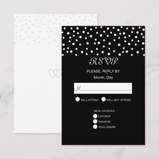 Perles Chic sur Carte de Réponse de Mariage Noir & (Devant / Derrière)