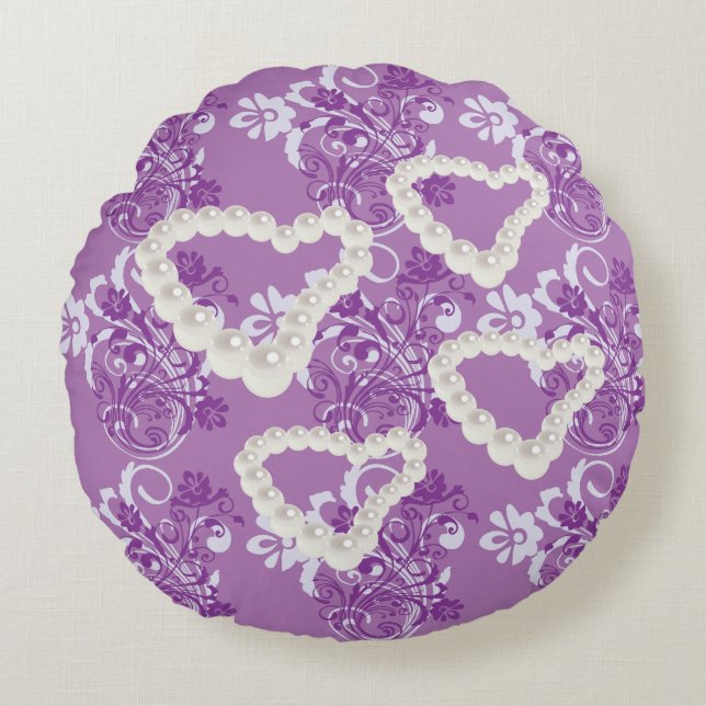 Perles Coeur Floral Purple Coussin rond (Devant)
