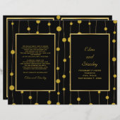 Perles de feuille d'or noir mariage plié programme (Devant / Derrière)