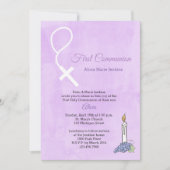 Perles de Rosaire, bougie, Invitation de la premiè (Devant)