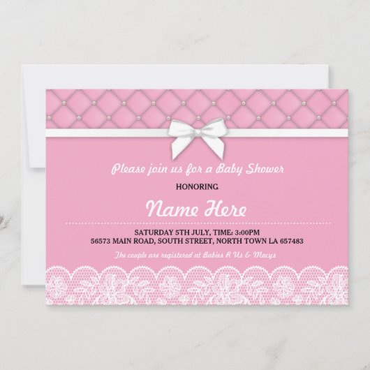 Perles en dentelle baby shower GirI Invitation de (Devant)