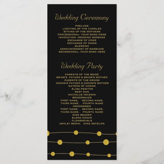 Perles en feuille d'or noir programme de mariage m (Dos)