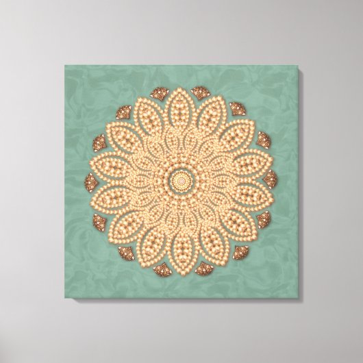 Perles et diamants Mandala sur toile Aqua (Recto)