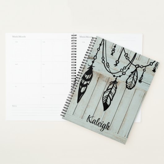 Perles et plumes sur les planches à granges bleues (Devant avec enveloppe)