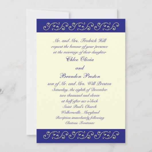 Perles, Hors Faire-part de mariage Bleu Sapphire B (Devant)