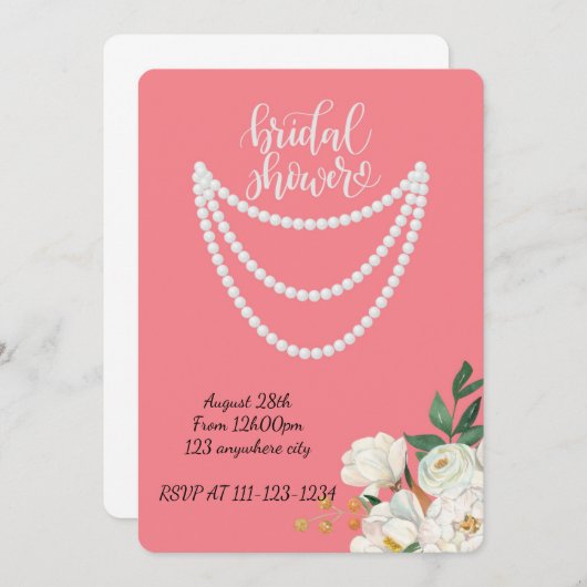 Perles rose nuptiale invitation (Devant / Derrière)