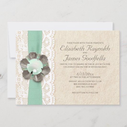 Perles rustiques épousant des invitations (Devant)