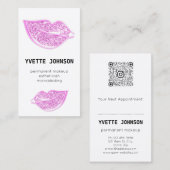Permanent Makeup Logo QRCode Roze Lips Glitter Visitekaartje (Voorkant / Achterkant)