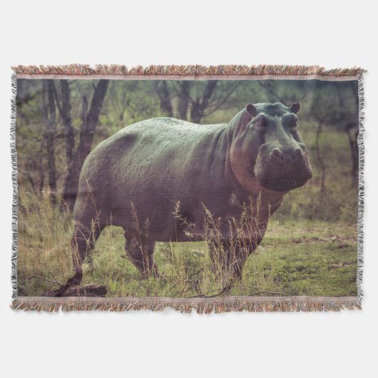 Permanente Hippo Posing in camera in Africa Foliag Deken (Voorkant)