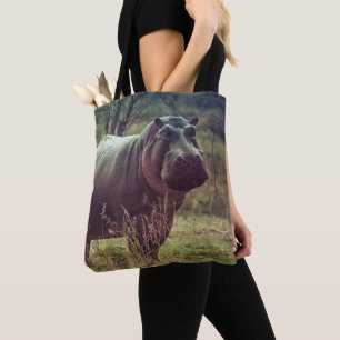 Permanente Hippo Posing in camera in Africa Foliag Draagtas