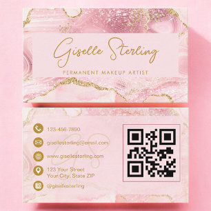 Permanente Make-up Artiest Blush Roze Agate QR Cod Visitekaartje