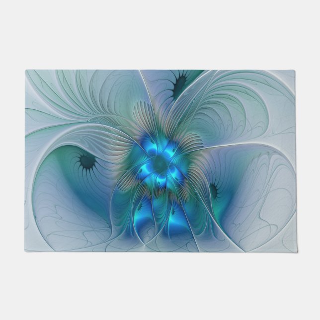 Permanente Ovations, Abstract Blue Turquoise Fract Deurmat (Voorkant)