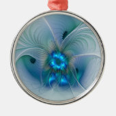 Permanente Ovations, Abstract Blue Turquoise Fract Metalen Ornament (Voorkant)