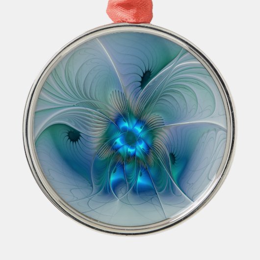 Permanente Ovations, Abstract Blue Turquoise Fract Metalen Ornament (Voorkant)