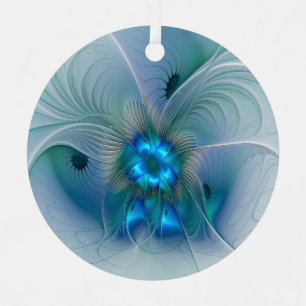 Permanente Ovations, Abstract Blue Turquoise Fract Metalen Ornament