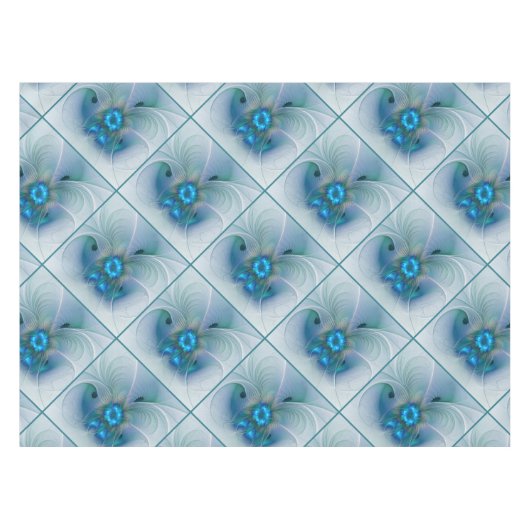 Permanente Ovations, Abstract Blue Turquoise Fract Tafelkleed (Voorkant (Horizontaal))