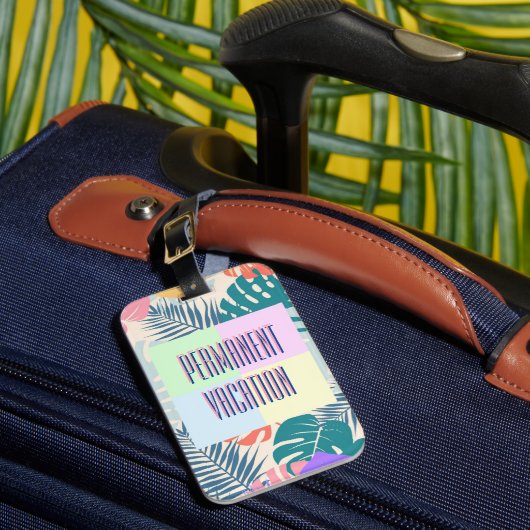 Permanente vakantie tropische jaren '80 stijl bagagelabel (Voorkant Insitu 1)