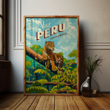 Pérou Amérique du Sud Poster Vintage voyage Jaguar